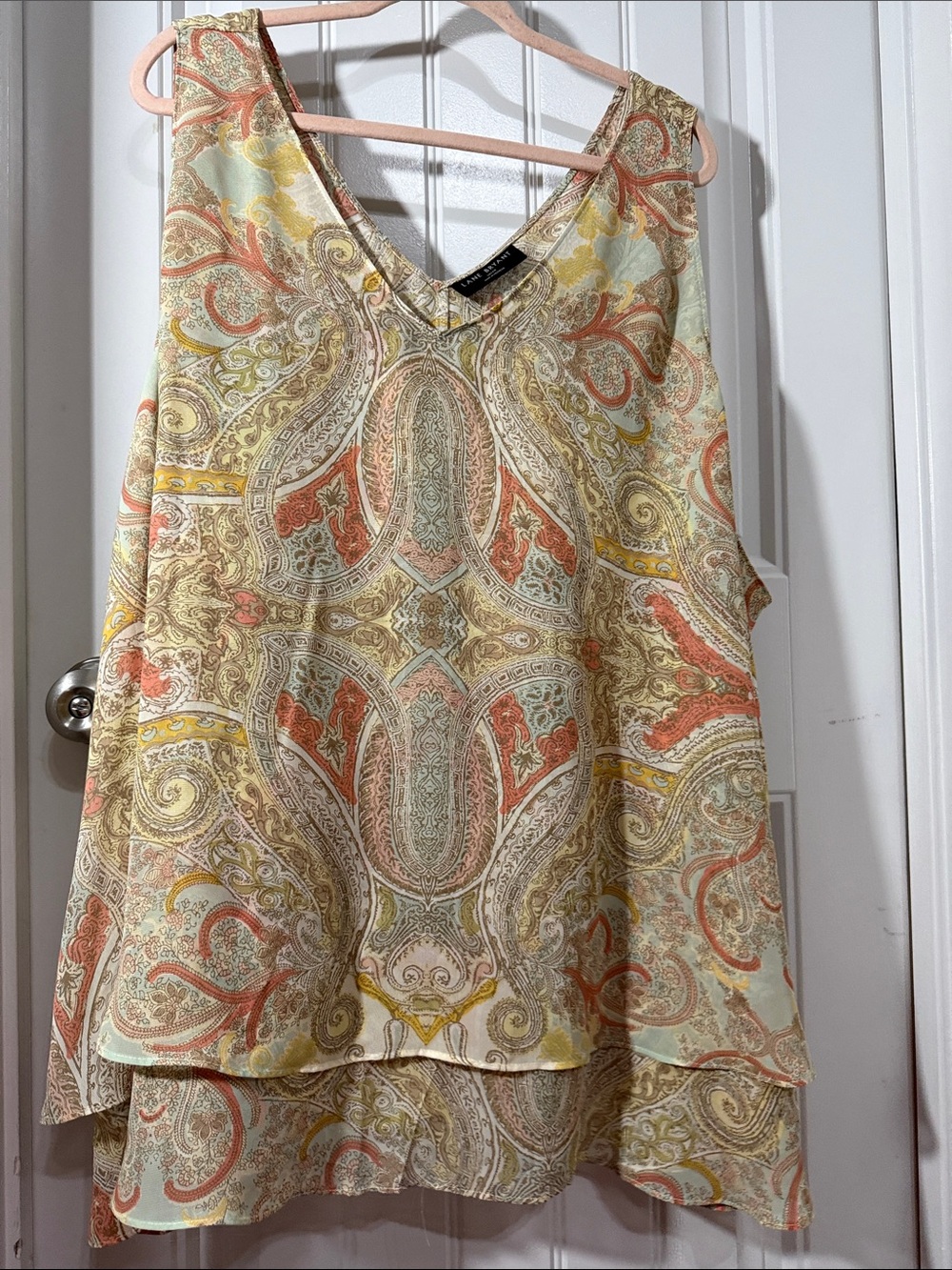 Lane Bryant Paisley Layered V-Neck Tank Top - Coral, Mint, Yellow
